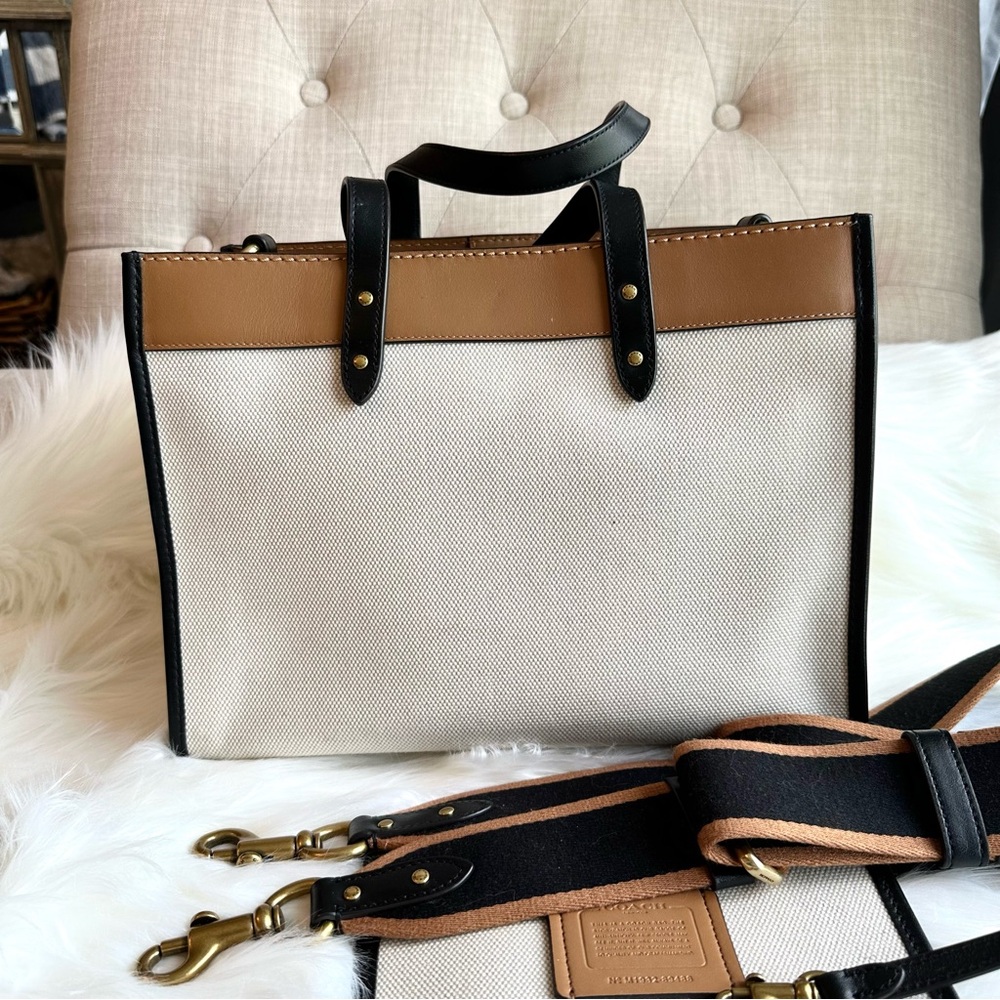 COACH Field Tote 30 With Coach Badge - Canvas with Leather Trims - Picture 5 of 16